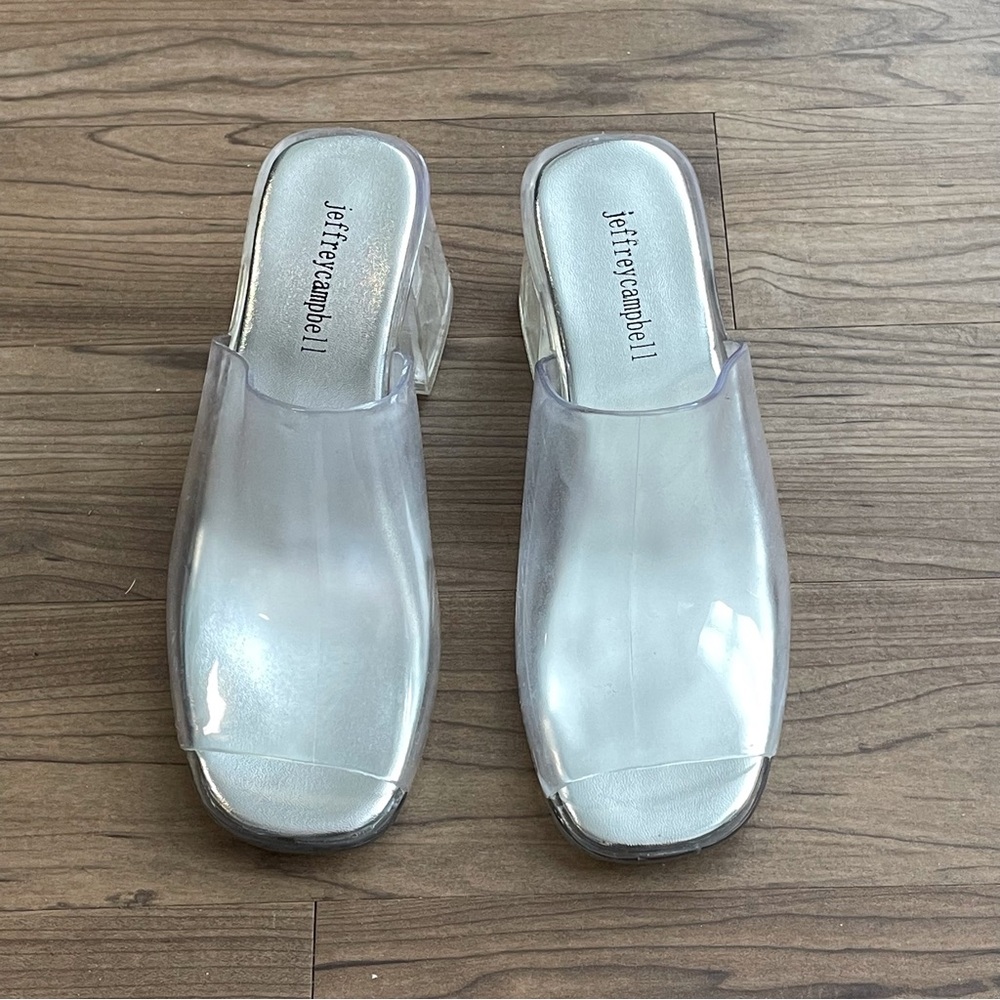 Jeffrey Campbell Clear/Silver Mules